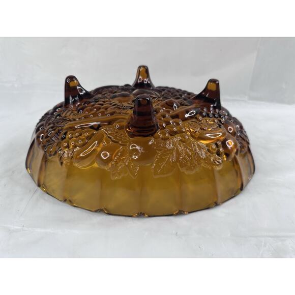Indiana Glass Harvest Grape Carnival Fruit Bowl Oval Amber Footed MCM Vintage - Picture 6 of 10